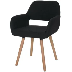 Ergonomique Professionnel Chaise de salle à manger bureau visiteur sans roulette design rétro en tissu noir pied en bois n...