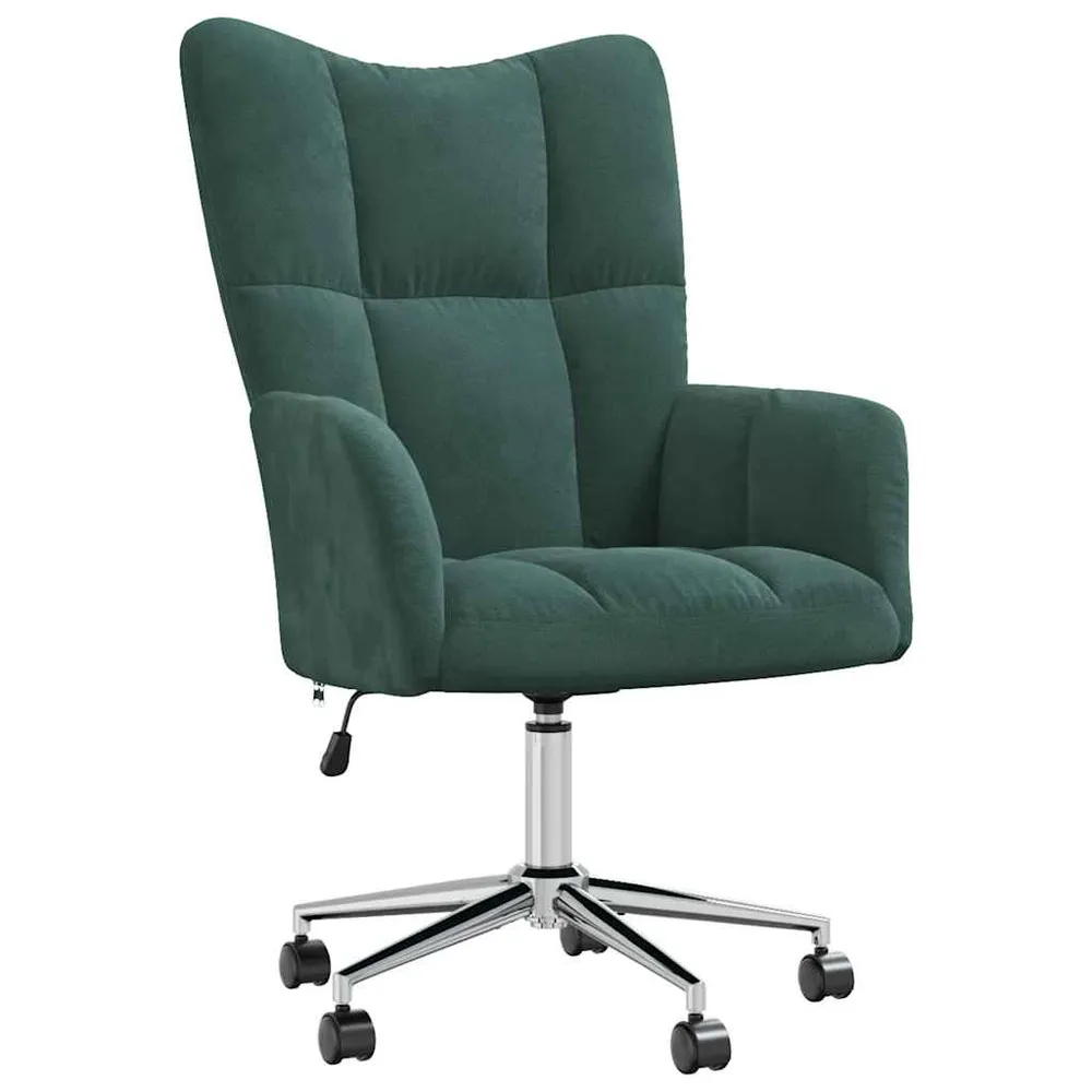Fauteuil lounge chaise de canapé bureau sur roulettes hauteur réglable design moderne en velours vert noir DEC026785