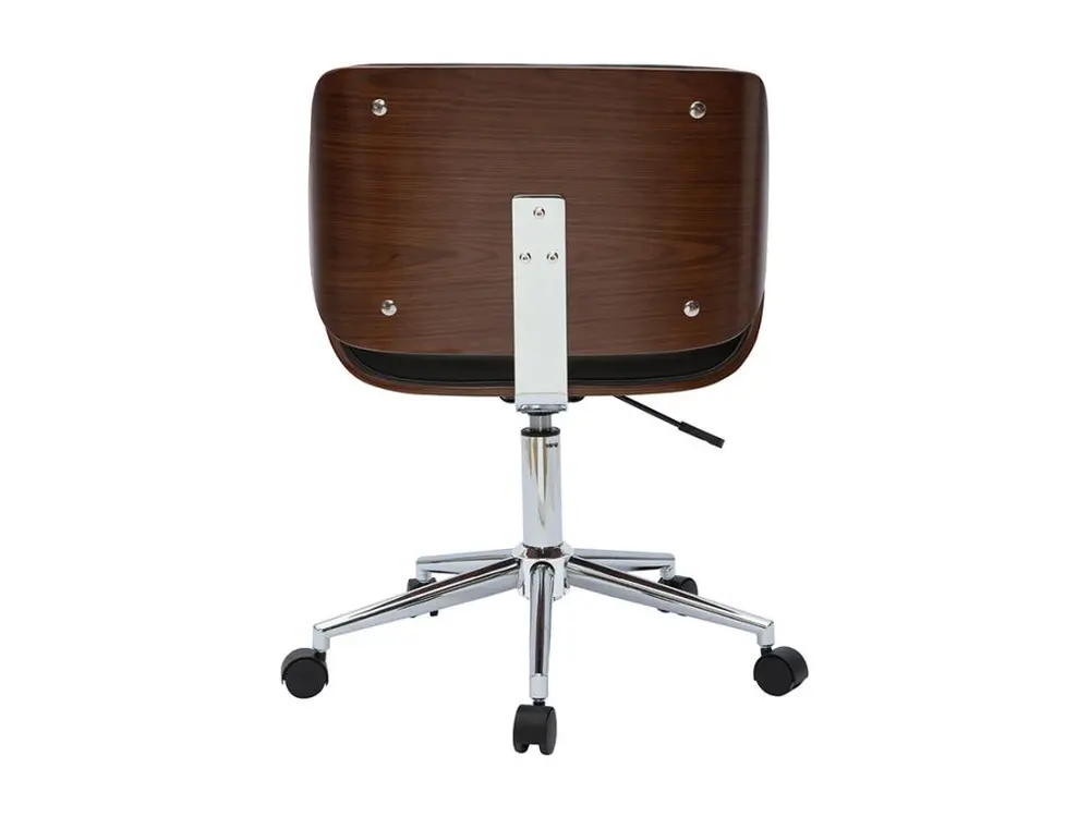 Haute Gamme Confort Chaise de bureau à roulettes design noir, bois sombre noyer et acier chromé RUBBENS