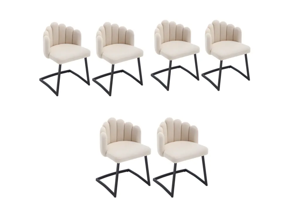 Lot de 6 Chaises cantilever en sherpa - avec dossier en forme de pétale - Chamois