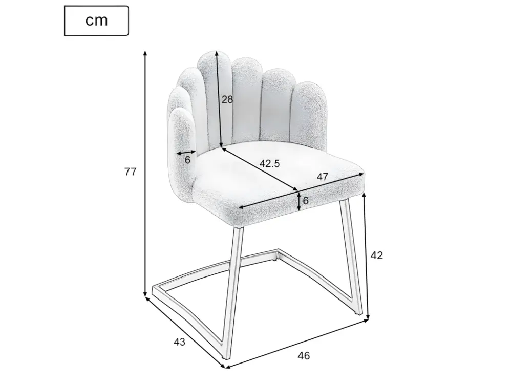 Lot de 6 Chaises cantilever en sherpa - avec dossier en forme de pétale - Chamois