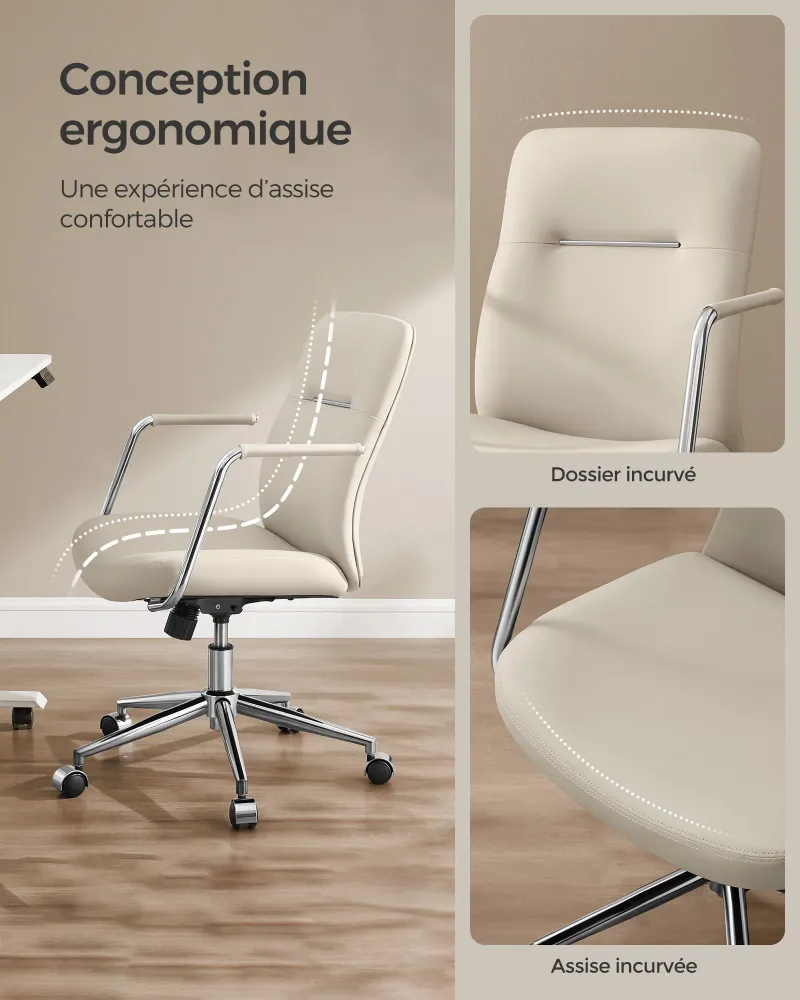 Canapé d'accueil Chaise de bureau pivotante fauteuil ergonomique surface en pu facile à nettoyer hauteur réglable dossier...