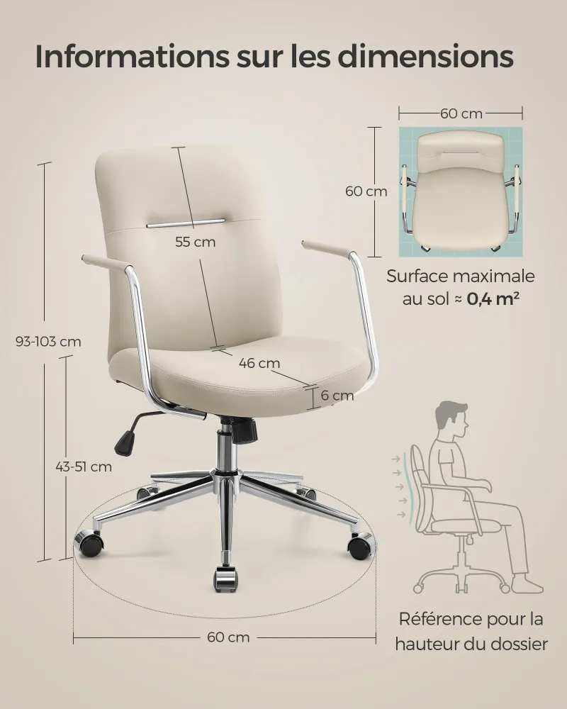 Canapé d'accueil Chaise de bureau pivotante fauteuil ergonomique surface en pu facile à nettoyer hauteur réglable dossier...