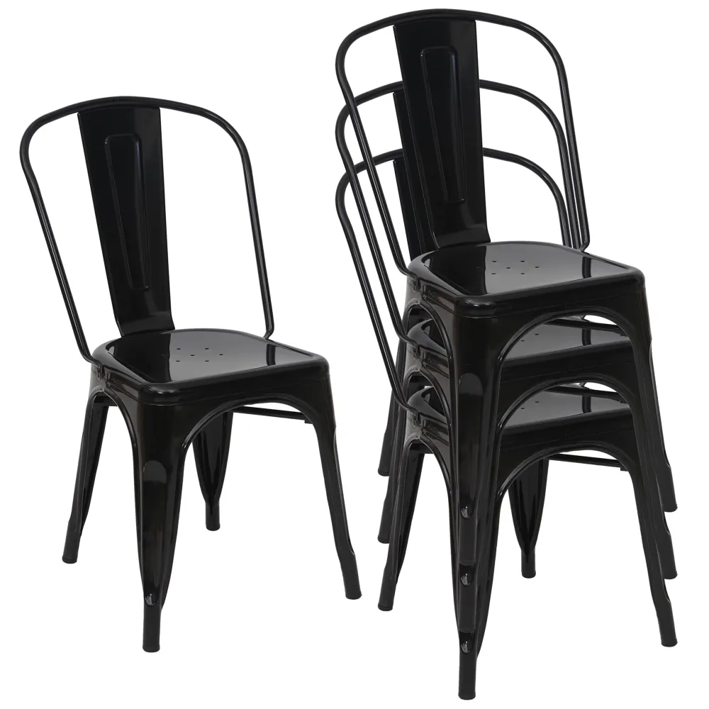 Canapé d'accueil 4x chaises de salle à manger cuisine bistro design industriel en métal noir empilable 04_0000547