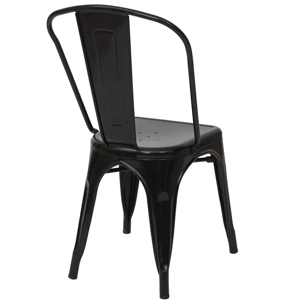 Canapé d'accueil 4x chaises de salle à manger cuisine bistro design industriel en métal noir empilable 04_0000547