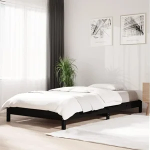 Canapé d'accueil Lit empilable Noir 90x200 cm Bois de pin massif