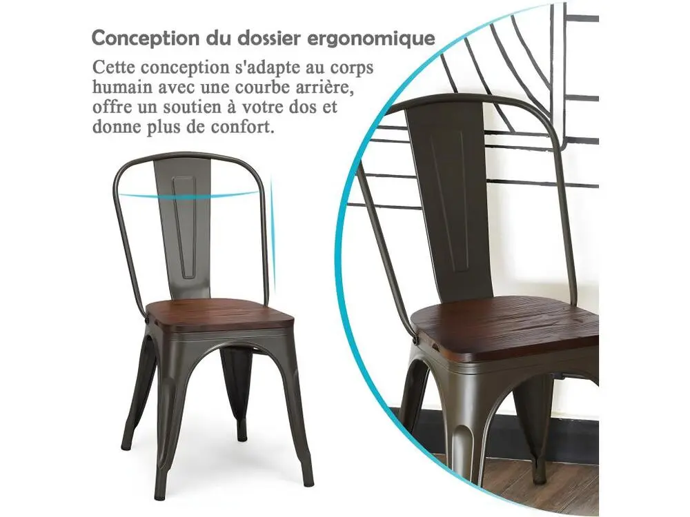 Canapé modulaire Lot 4 chaises salle à manger empilable de style industriel, 52 x 44 x 84cm