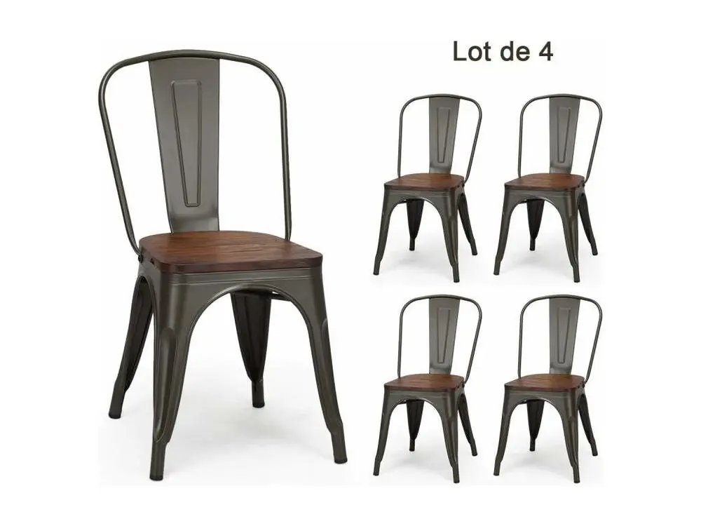 Canapé modulaire Lot 4 chaises salle à manger empilable de style industriel, 52 x 44 x 84cm