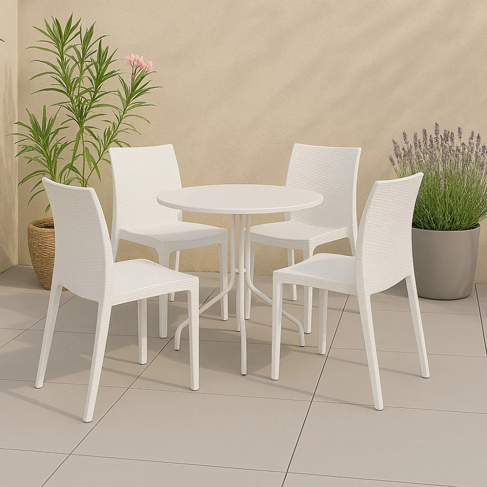 Canapé modulaire 6 sedie impilabili resina effetto rattan bianco linea elegance Madam