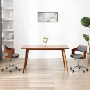 Certifié Bureau Chaise pivotante de bureau Gris Bois courbé et tissu