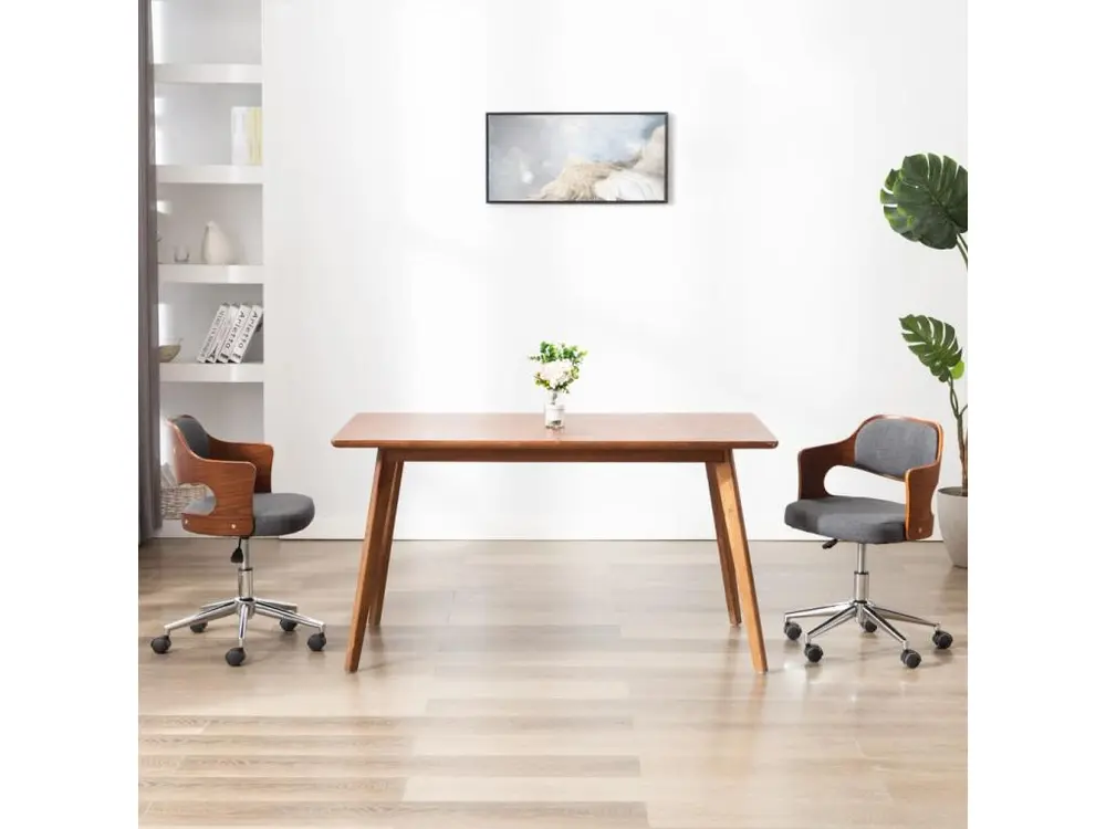 Certifié Bureau Chaise pivotante de bureau Gris Bois courbé et tissu