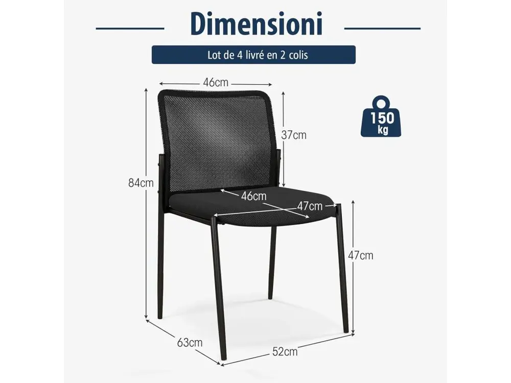Certifié Bureau Lot de 2 Chaises de Salles de Réunion Empilables, Chaises de Bureau Ergonomique avec Siège Rembourré, Chai...