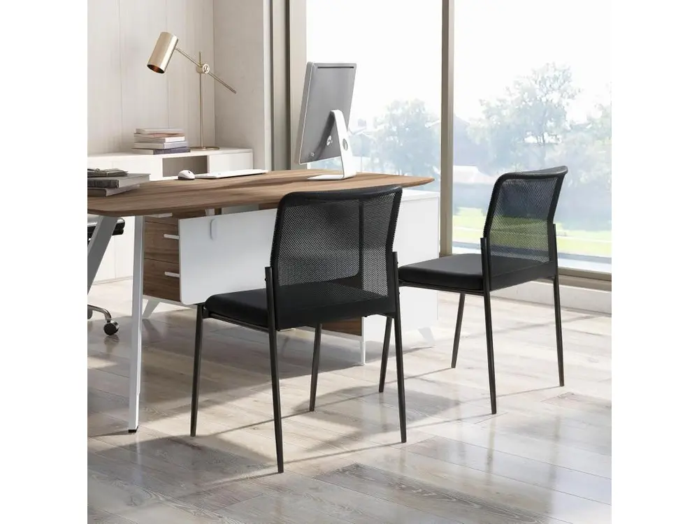 Certifié Bureau Lot de 2 Chaises de Salles de Réunion Empilables, Chaises de Bureau Ergonomique avec Siège Rembourré, Chai...