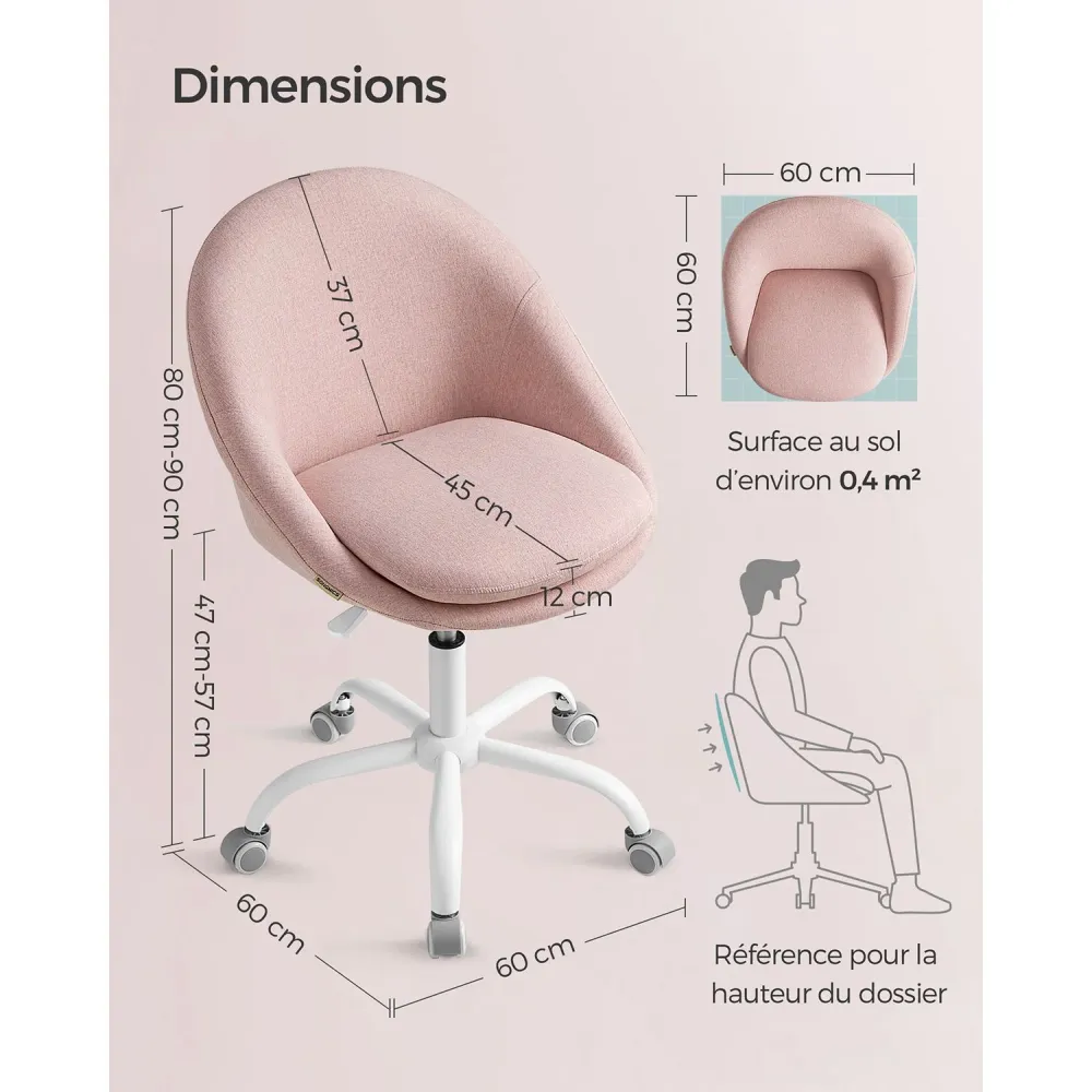 Chaise de bureau fauteuil pivotant siège confort rembourrage en mousse réglable en hauteur pour bureau chambre salle de ré...