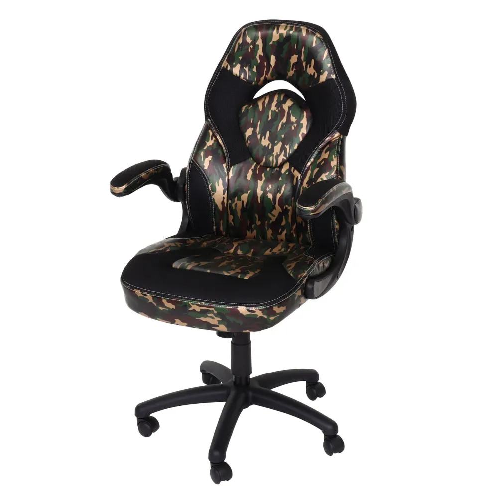 Chaise de bureau pivotante accoudoirs rabattables en VINYLE couleur camouflage noir 04_0006225