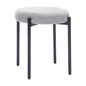 Chaise de bureau Tabouret bas empilable en tissu effet velours texturé gris évident et métal noir H41 cm KIKO