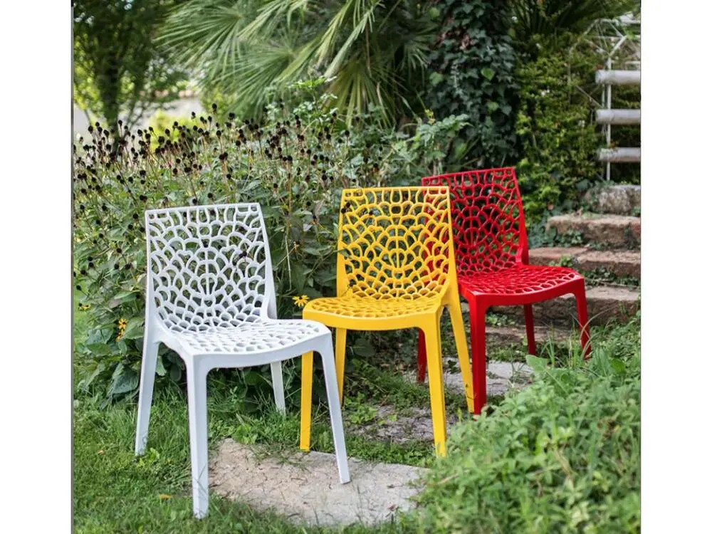 Chaise empilable contemporain Jardina-Couleur Rouge en Tissu respirant