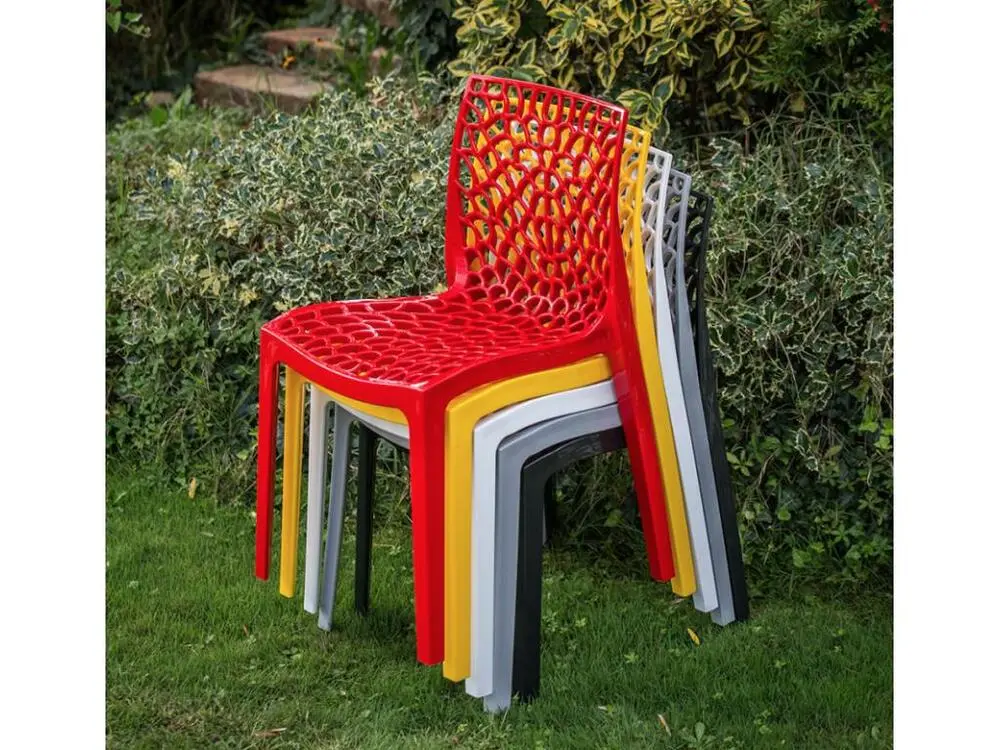 Chaise empilable contemporain Jardina-Couleur Rouge en Tissu respirant