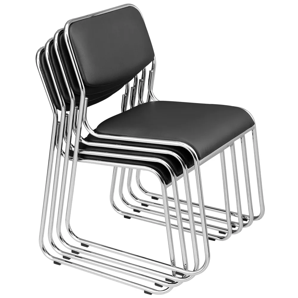 Chaise pivotante Lot de 4 chaises de bureau conférence visiteur empilable en synthétique noir 03_0002797