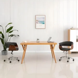 Chaise à roulettes Chaise pivotante de bureau Gris Bois courbé et tissu