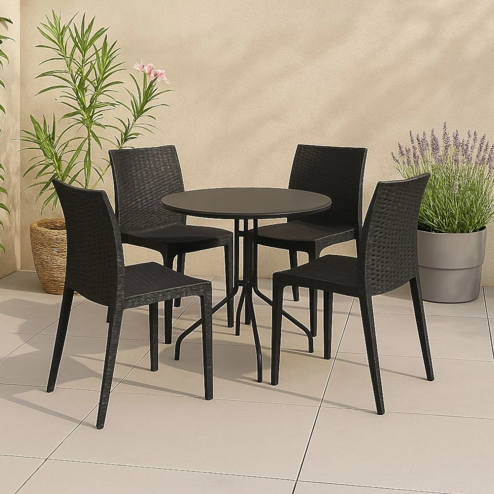 Chaise à roulettes 6 sedie impilabili resina effetto rattan antracite linea elegance Madam