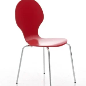 Chaise de salle à manger cuisine empilable design tendance bois rouge et métal 10_0000015