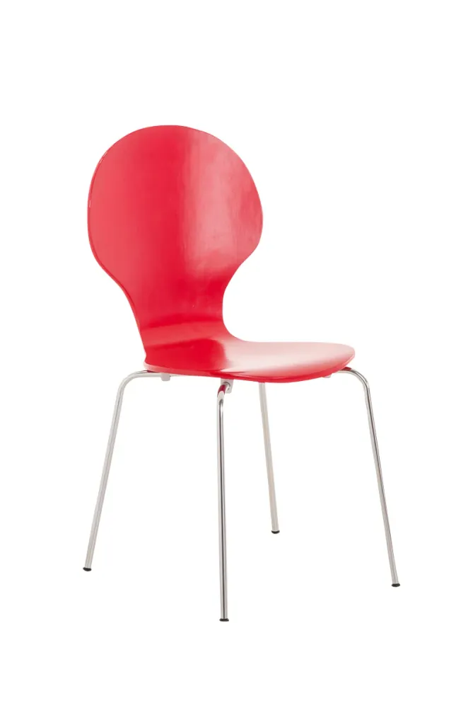 Chaise de salle à manger cuisine empilable design tendance bois rouge et métal 10_0000015
