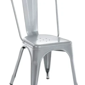 Chaise de salle à manger cusine design industriel empilable en métal argenté 10_0001344 avec accoudoirs réglables