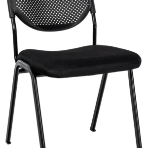 Chaise visiteur empilable noire avec dossier perforé et assise tissu noir cadre en métal 10_0008269 avec repose-tête