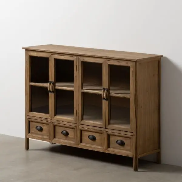 Enfilade Vitrine Campagne Chic en Bois et Verre avec mécanisme basculant