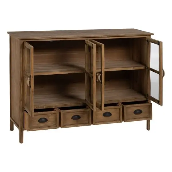 Enfilade Vitrine Campagne Chic en Bois et Verre avec mécanisme basculant