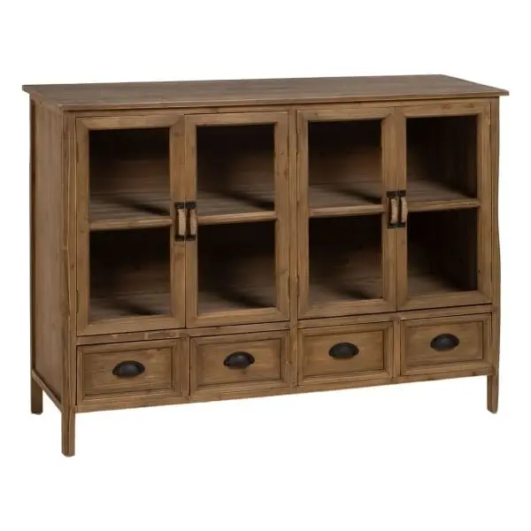 Enfilade Vitrine Campagne Chic en Bois et Verre avec mécanisme basculant