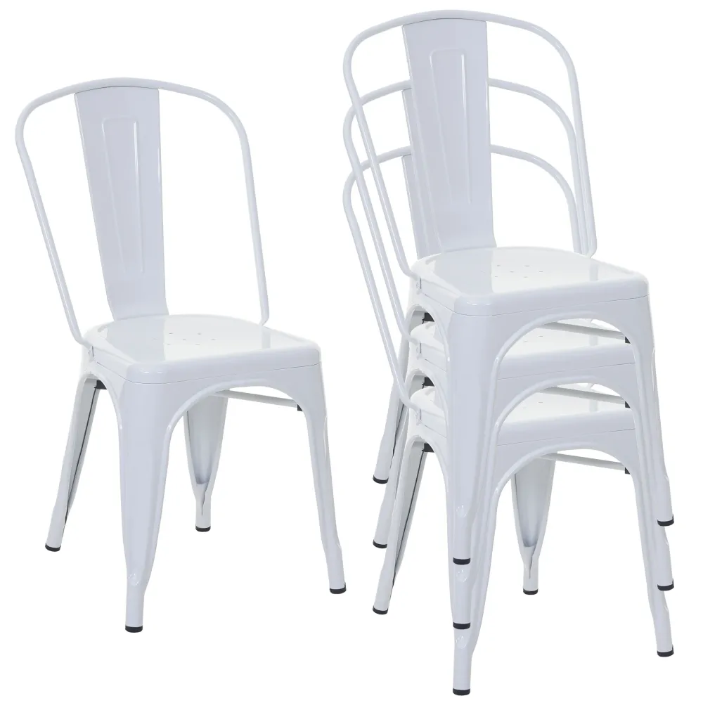Ergonomique Professionnel 4x chaises de salle à manger cuisine bistro design industriel en métal blanc empilable 04_0000546
