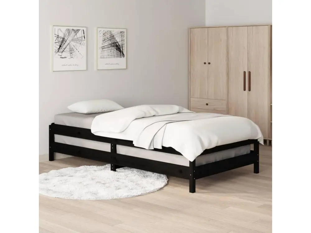 Ergonomique Professionnel Lit empilable Noir 90x190 cm Bois de pin massif