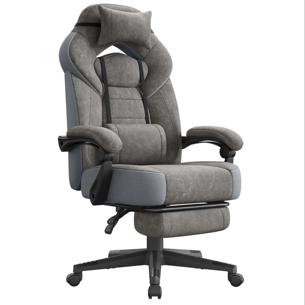 Fauteuil de bureau confortable 10 cm d’épaisseur hauteur réglable ergonomique gris 12_0005899 avec accoudoirs réglables