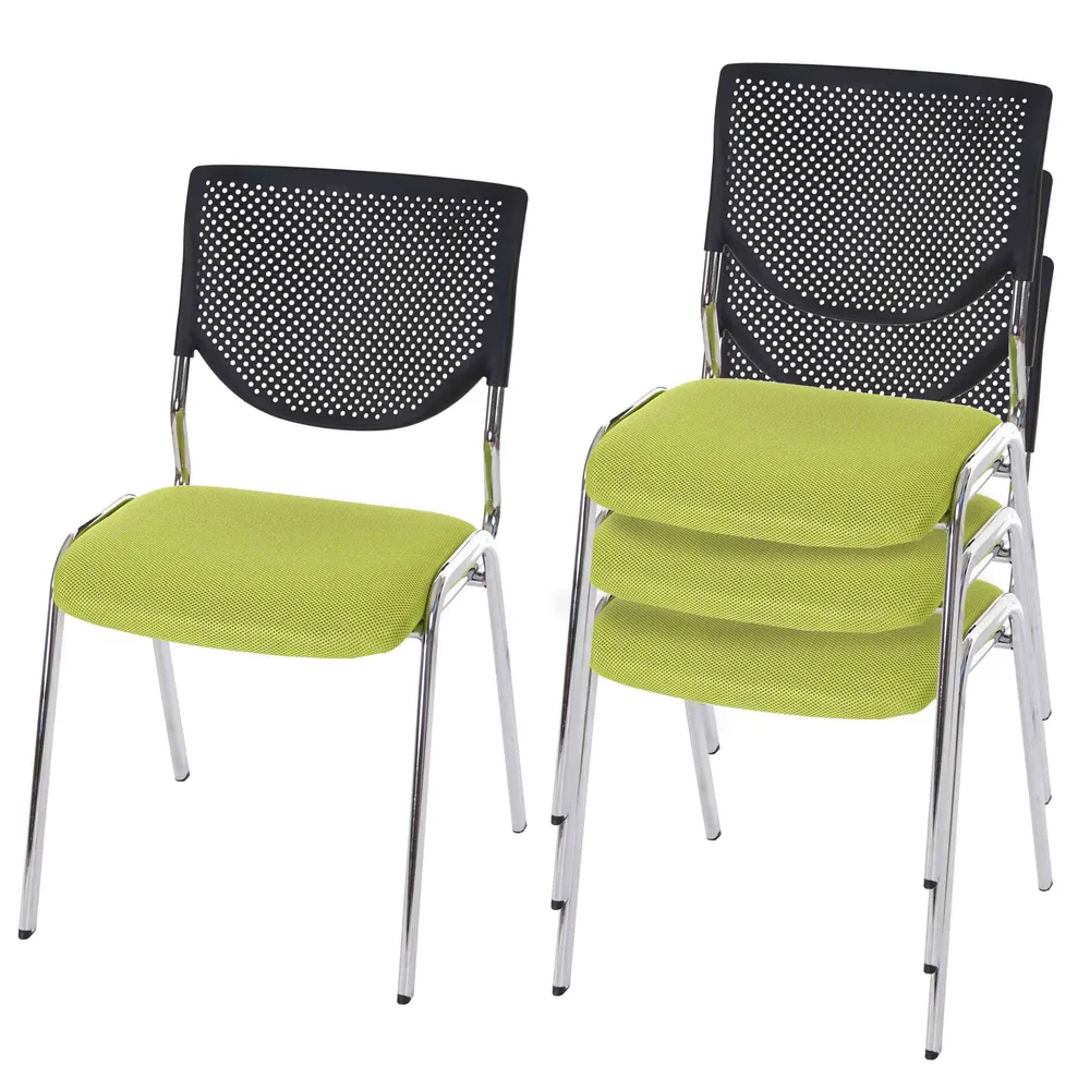 Haute Gamme Confort 4x chaises visiteur fauteuil de bureau sans roulettes chaise de conférence empilable tissu vert pieds...