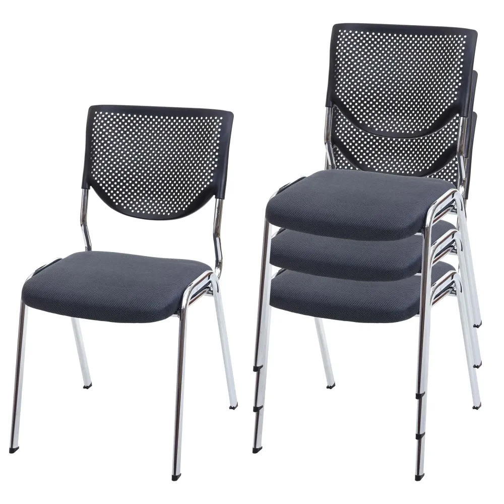 Haute Gamme Confort Lot de 4 chaises de bureau sans roulettes conférence réunion empilable en tissu maille gris 04_0000549