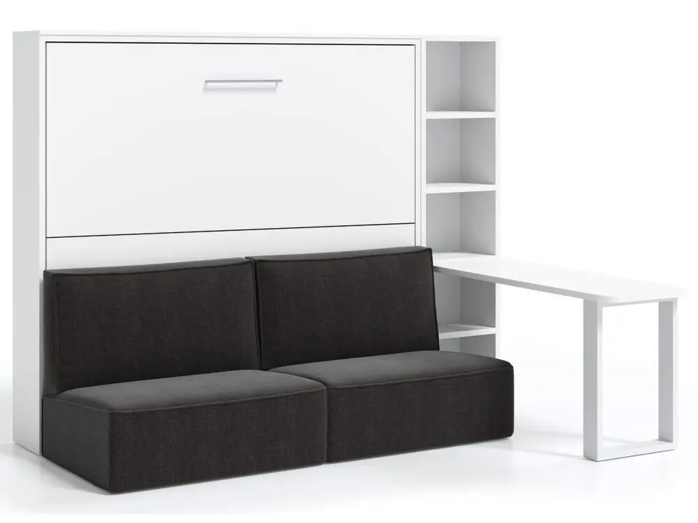 Lit escamotable 160x200 canapé etagere bureau Prolok-Avec matelas-Canapé Gris clair-Avec étagère-Structure et Façade Gris...