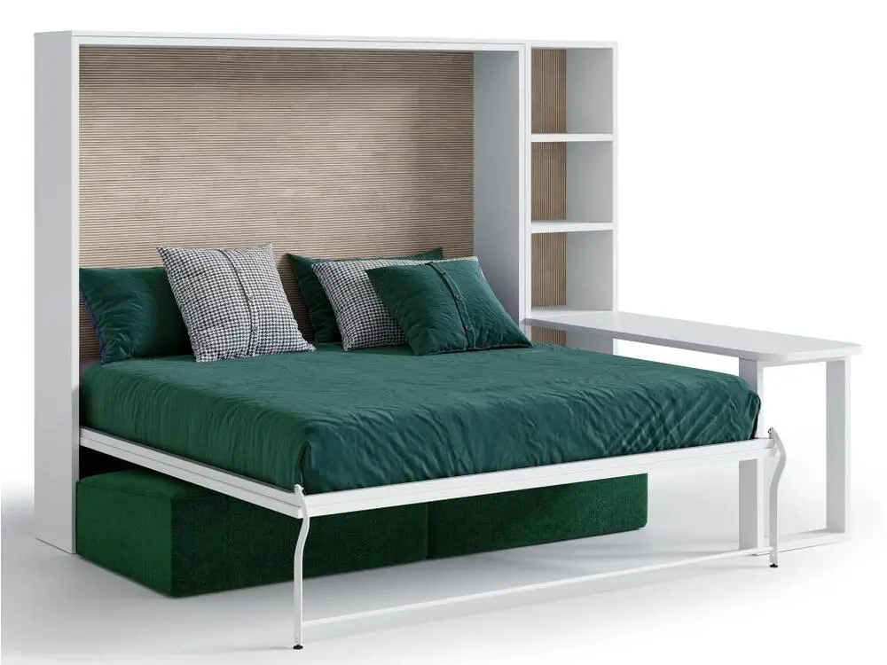 Lit escamotable 160x200 canapé etagere bureau Prolok-Avec matelas-Canapé Gris clair-Avec étagère-Structure et Façade Gris...