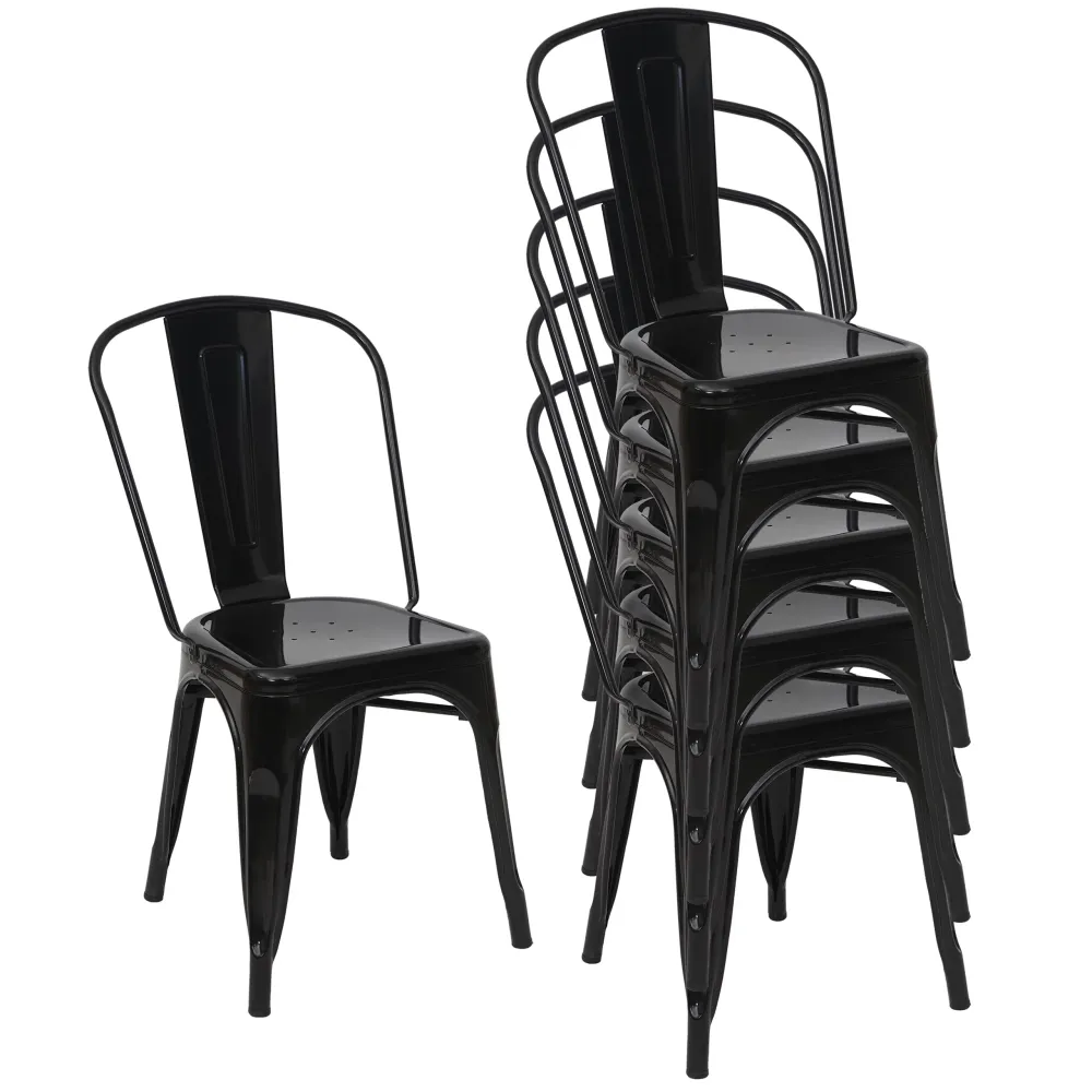 Lot de 6 chaises de salle à manger cuisine bistro empilable métal design industriel en métal noir 04_0000701 en Tissu resp...
