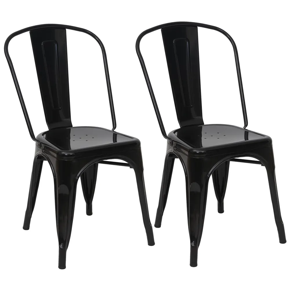 Lot de 2 chaises de salle à manger cuisine bistro empilable métal design industriel en métal noir 04_0000270 | Réglable en...
