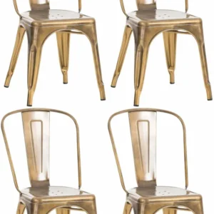 Lot de 4 chaises de salle à manger empilable avec dossier style industriel en métal doré 10_0006231 Hauteur de siège réglable