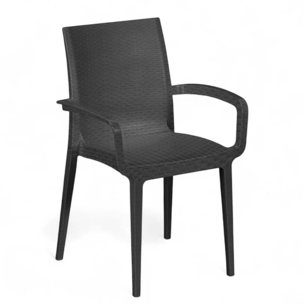 6 sedie impilabili con braccioli resina effetto rattan antracite Duke