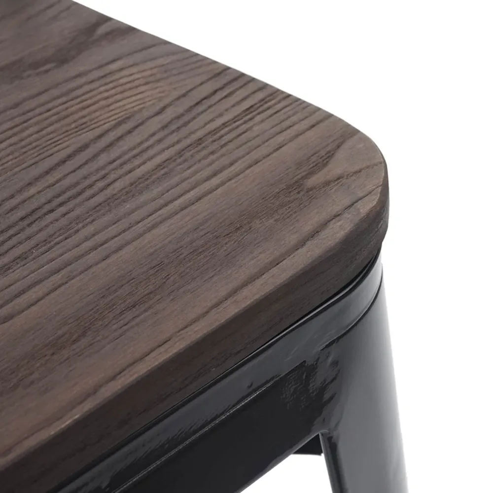 Tabouret bas avec assise en bois design industriel empilable en métal noir 04_0005325 avec mécanisme basculant