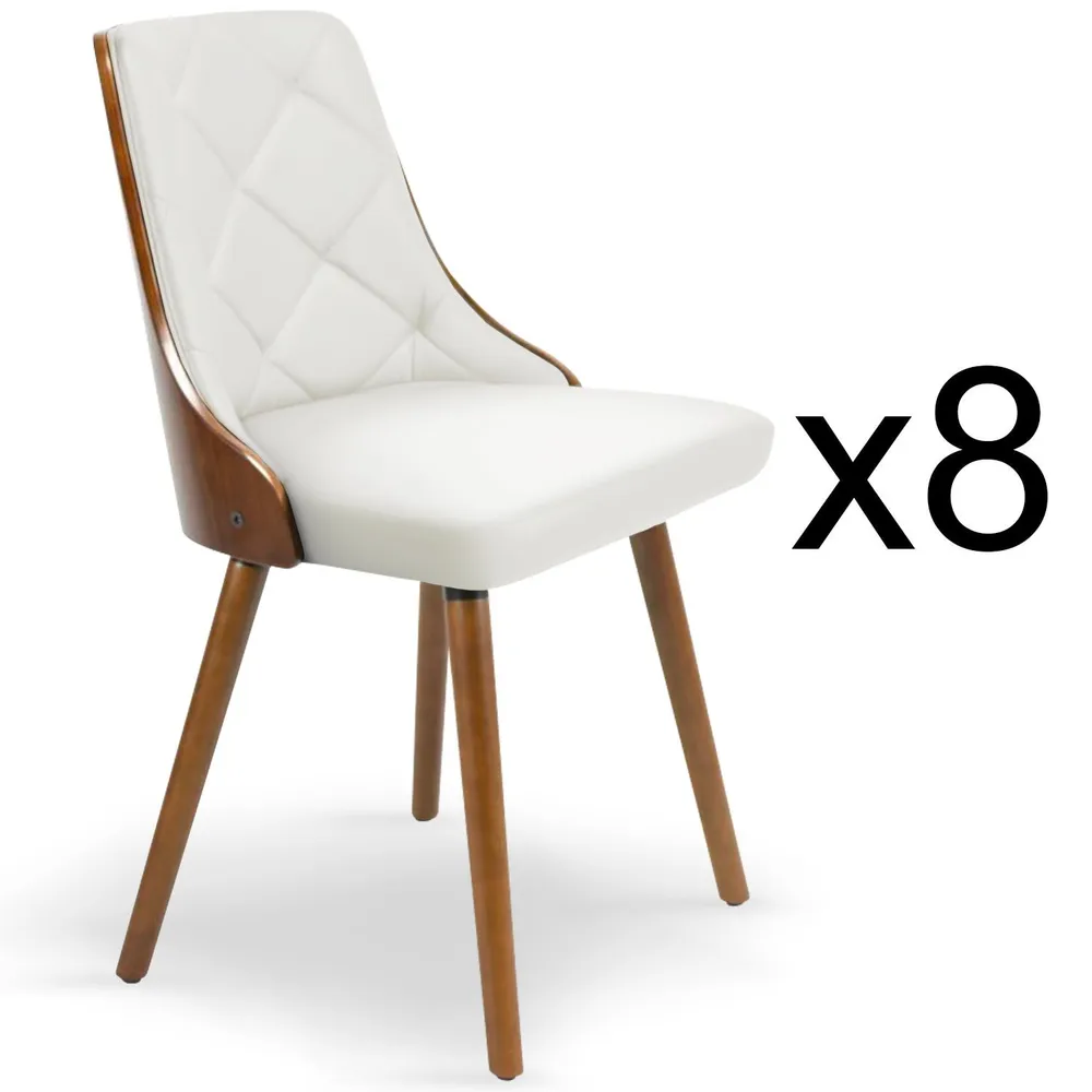 Canapé design Lot de 8 chaises scandinaves Lalix Bois Noisette et Blanc
