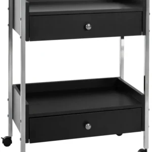 Bureau Ergonomique Chariot de rangement professionnel à roulettes – 2 tiroirs et 2 étagères – Métal et MDF noir 10_0008221