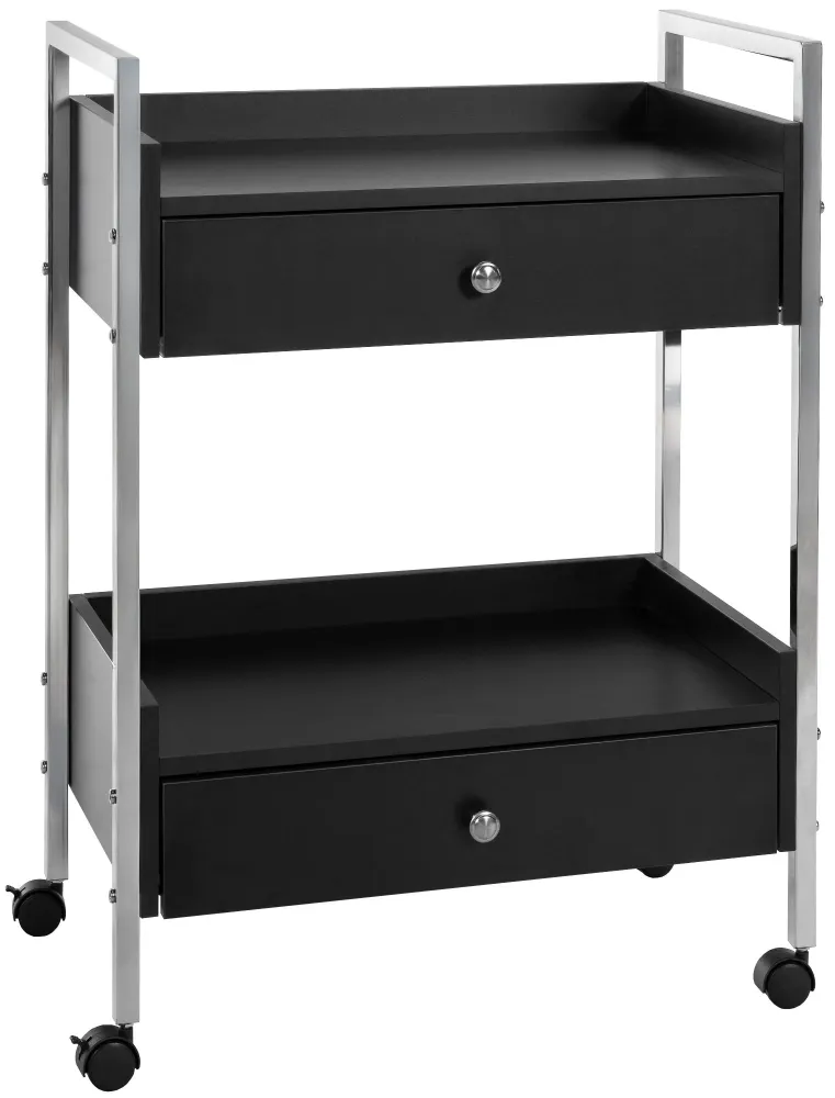Bureau Ergonomique Chariot de rangement professionnel à roulettes – 2 tiroirs et 2 étagères – Métal et MDF noir 10_0008221