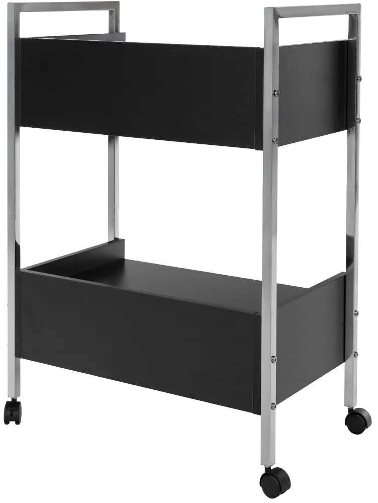 Bureau Ergonomique Chariot de rangement professionnel à roulettes – 2 tiroirs et 2 étagères – Métal et MDF noir 10_0008221