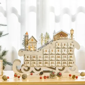 Calendrier de l'Avent LED traineau - 10 lumières blanc chaud - 24 tiroirs - décoration lumineuse de Noël - écru avec Roule...