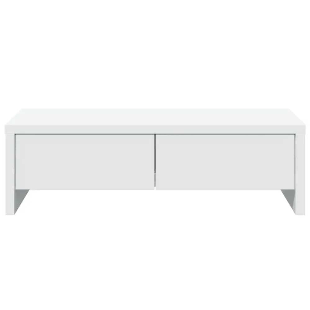 Certifié NF EN 1335 Support de moniteur table meuble bureau avec tiroirs bois d'ingénierie blanc 02_0044935